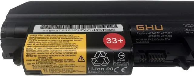 Alt view image 3 of 6 - GHU New Battery 57 Wh for 33+ 41U3198 43R2499 42T4531 Compatible with Lenovo Thinkpad T61 R61 R61i 14-Inch Widescreen R400 T400 42T5263 42T5229 42T5227 42T4677 42T5265 42T4552 42T5228 42T4530