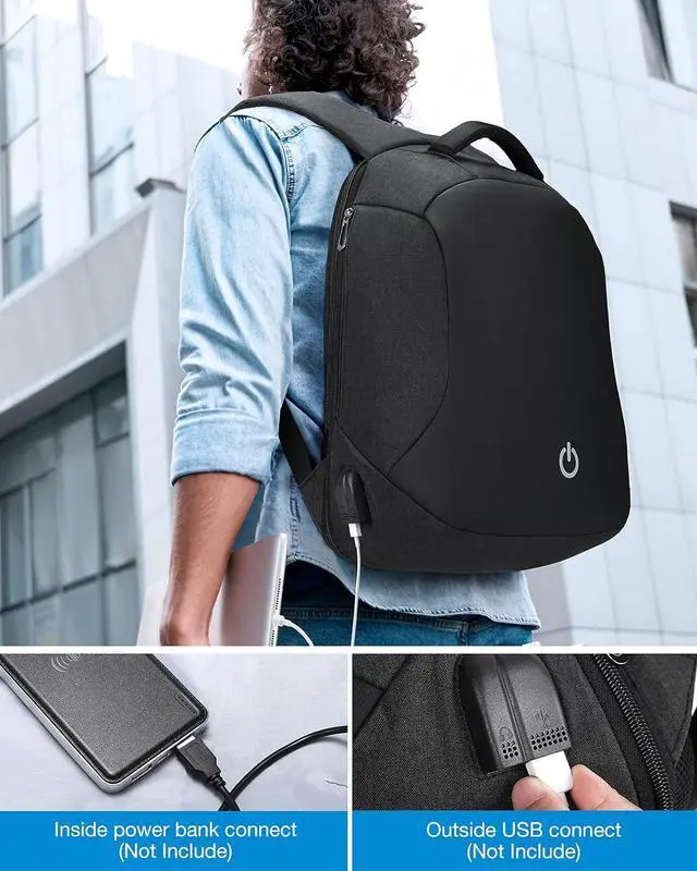 Alt view image 5 of 7 - HOMIEE 15.6 Inch Water Resistant Anti-Theft Laptop Backpack, Travel Backpack with USB Charging Port School Backpack Bookbag for Travel/Business/College/Women/Men, Black