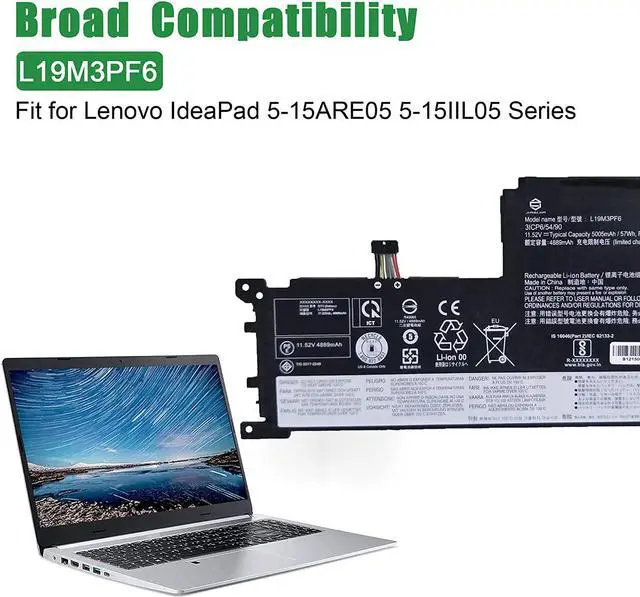Alt view image 4 of 5 - L19M3PF6 Laptop Battery Replacement for Lenovo IdeaPad 5-15ITL05 5-15ARE05 5-15IIL05 Series SB10W86952 5B10W86944 L19L3PF2 SB10W86961 5B10W86945 L19C3PF5 SB10W86938 5B10W86947 11.52V 57Wh