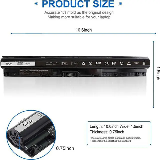 Alt view image 2 of 6 - 40Wh M5Y1K 14.8V Battery for Dell Inspiron 14 15 17 5000 3000 Series 5559 5558 5566 3551 3451 3558 3552 i3558 3567 5755 5756 5458 5759 5758 5759 VN3N0 HD4J0 GXVJ3 P51F P63F P47F P52F 453-BBBQ P64G