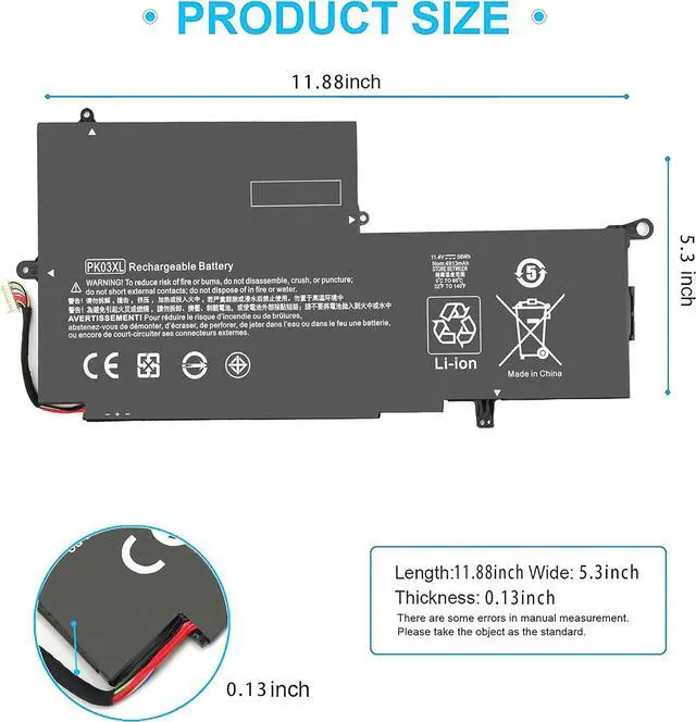 Alt view image 2 of 6 - PK03XL 789116-005 Battery for HP Spectre X360 13-4101dx 13-4102dx 13-4103dx 13-4105dx 13-4100dx 13-4110dx 13-4001dx 13-4002dx 13-4005dx 13-4116dx 13-4197dx 13-4125nr 13-4195nr 13-y034cl 13-y0xx