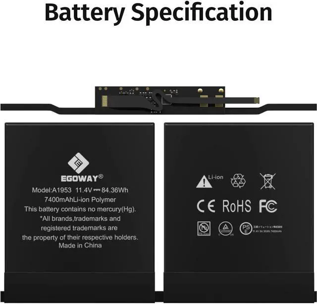 Alt view image 2 of 5 - A1990 Laptop Battery, Egoway A1953 Replacement for MacBook Pro 15 inch Touch Bar A1990 (Mid 2018, 2019), EMC 3215 3359