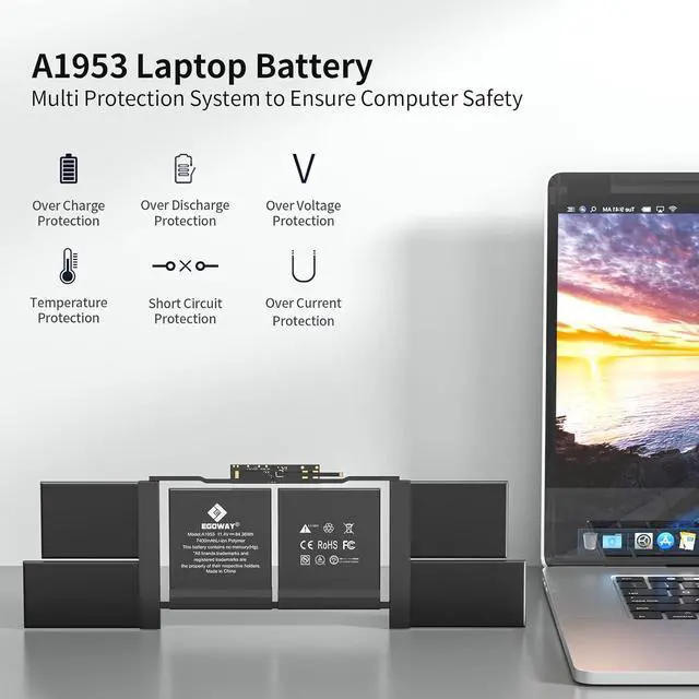 Alt view image 4 of 5 - A1990 Laptop Battery, Egoway A1953 Replacement for MacBook Pro 15 inch Touch Bar A1990 (Mid 2018, 2019), EMC 3215 3359