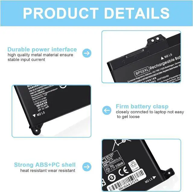 Alt view image 3 of 7 - BP02XL 849909-850 Battery Replacement for HP Pavilion Laptop 15-AU 15-AW Series 15-AU057CL 15-AU030WM 15-AU063NR 15-AU123CL 15-AW002LA 15-AW053NR 15-AU091NR 15-AU023CL P/N BPO2XL TPN-Q172 849569-541