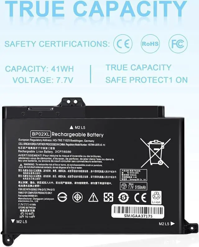 Alt view image 5 of 7 - BP02XL 849909-850 Battery Replacement for HP Pavilion Laptop 15-AU 15-AW Series 15-AU057CL 15-AU030WM 15-AU063NR 15-AU123CL 15-AW002LA 15-AW053NR 15-AU091NR 15-AU023CL P/N BPO2XL TPN-Q172 849569-541