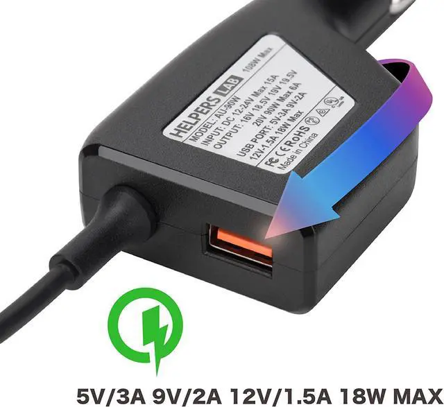 Alt view image 3 of 7 - Laptop Car Charger for HP Stream 11 13 14; HP Pavilion 11 13 15 X2; HP Split 13 X2; HP Elitebook Folio 1040 G1 ; HP X360 11;HP ProBook 11 430; Blue Tip 19.5V 4.62A 3.33A 2.31A 90W 65W 45W