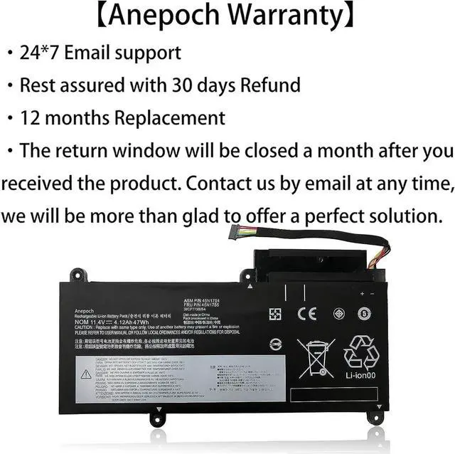 Alt view image 3 of 7 - 45N1754 45N1755 Laptop Battery Replacement for Lenovo ThinkPad E450 E450C E455 E460 E465 E475 E470 E460C Series Notebook 45N1752 45N1753 45N1755 45N1756 45N1757 11.4V 47Wh 4120mAh