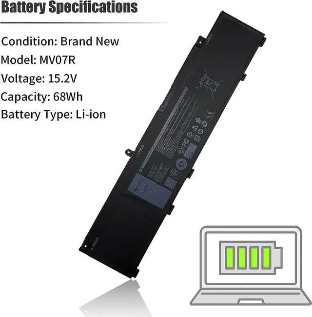 Alt view image 3 of 7 - INTIFO 68Wh MV07R Laptop Battery Compatible with Dell G3 15 3500 3590 3700 3790 G5 15 5500 5505 SE Series Notebook 72WGV 072WGV W5W19 0W5W19 JJRRD 0JJRRD 266J9 PN1VN M4GWP [15.2V 68Wh 4-Cell]