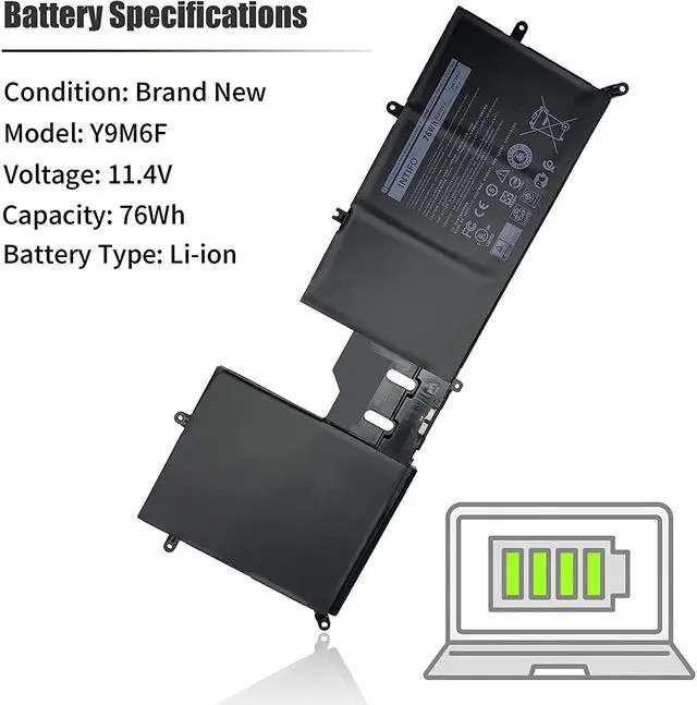 Alt view image 3 of 7 - 76Wh Y9M6F Laptop Battery Compatible with Dell Alienware M15 R2 P87F ALW15M-R4958W D4505B D4725B D4728W D4746W D4958W M17 R2 P41E R2-C7XD9 Series 08K84Y 0YM9KC [11.4V 76Wh 6-Cell]