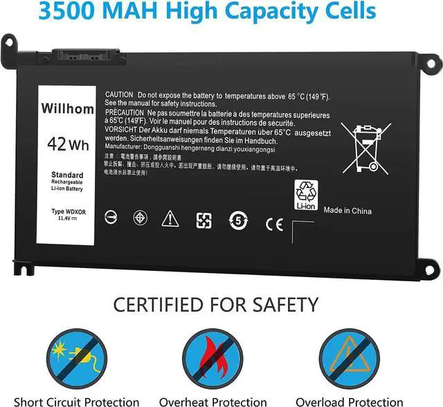 Alt view image 6 of 7 - Willhom WDX0R WDXOR Laptop Battery Replace 42Wh for Dell inspiron 17 5767/15 5000 7000 Series 5567 5565 5568 5570 5578 7560 7569 7570 7579/13 5368 5378 5379 7368 7378/14 7460 FC92N 3CRH3 T2JX4