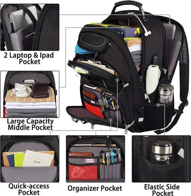Alt view image 2 of 7 - 18.4 inch Gaming Laptop Backpacks with USB Charging Port, Big Capacity TSA Friendly RFID Anti Theft Pocket College Heavy Duty Computer Work bag for Men