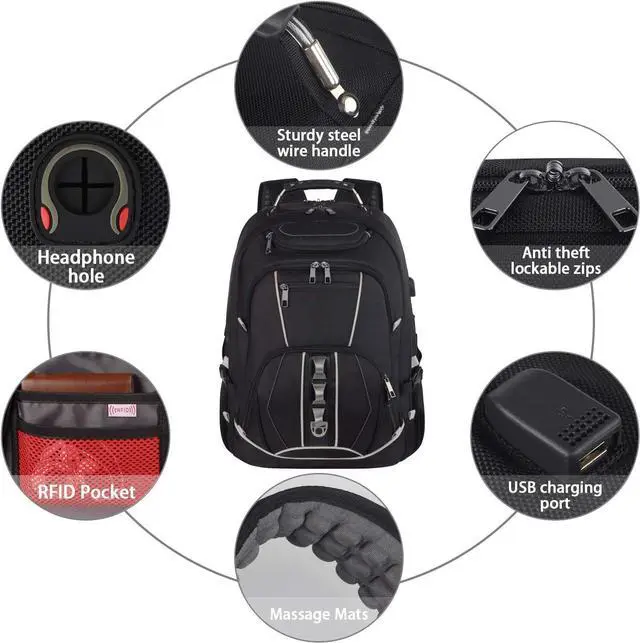 Alt view image 5 of 7 - 18.4 inch Gaming Laptop Backpacks with USB Charging Port, Big Capacity TSA Friendly RFID Anti Theft Pocket College Heavy Duty Computer Work bag for Men