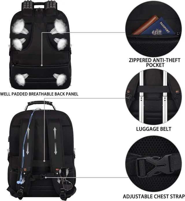 Alt view image 6 of 7 - 18.4 inch Gaming Laptop Backpacks with USB Charging Port, Big Capacity TSA Friendly RFID Anti Theft Pocket College Heavy Duty Computer Work bag for Men
