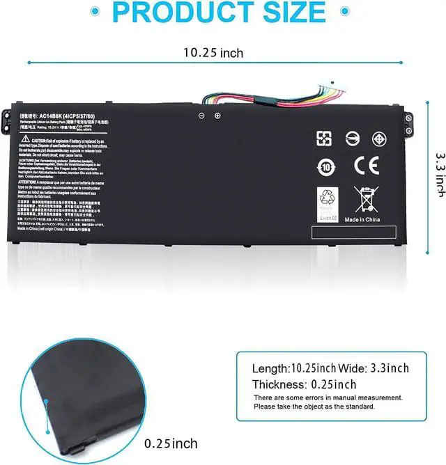 Alt view image 2 of 5 - AC14B8K 4ICP5/57/80 Battery for Acer ASPIRE 5 A515-51 V3-372T R5-571T R7-371 ES1-511 ES1-512 ES1-531 ES1-711-P1UV Nitro 5 AN515-51 Spin SP111-31 Chromebook CB3-531 CB3-531-C4A5 CB5-571 Swift 3 SF314