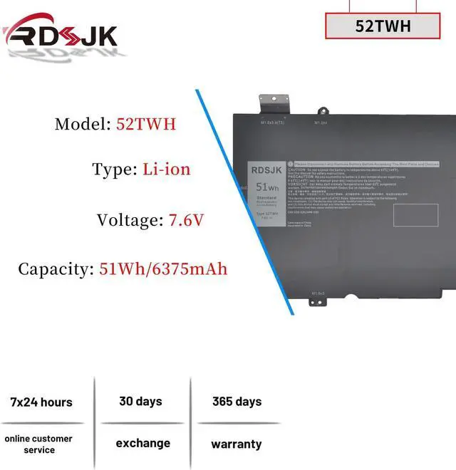 Alt view image 2 of 7 - RDSJK 52TWH Laptop Battery for Dell XPS 13 7390 2-in-1 13.3" Series Notebook P103G P103G001 P103G002 052TWH XX3T7 0XX3T7 MM6M8 0MM6M8 7.6V 51Wh