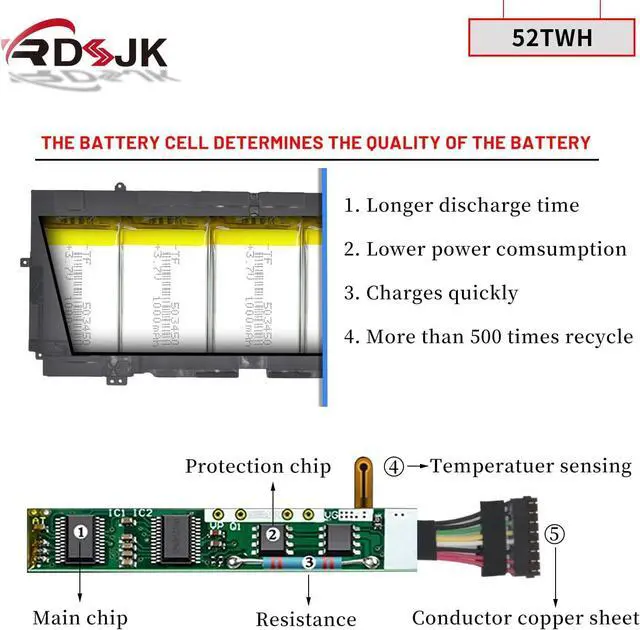 Alt view image 4 of 7 - RDSJK 52TWH Laptop Battery for Dell XPS 13 7390 2-in-1 13.3" Series Notebook P103G P103G001 P103G002 052TWH XX3T7 0XX3T7 MM6M8 0MM6M8 7.6V 51Wh