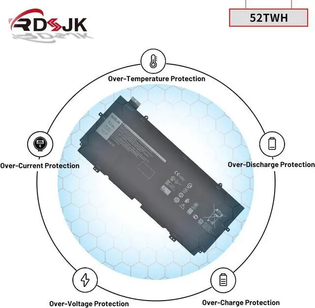 Alt view image 6 of 7 - RDSJK 52TWH Laptop Battery for Dell XPS 13 7390 2-in-1 13.3" Series Notebook P103G P103G001 P103G002 052TWH XX3T7 0XX3T7 MM6M8 0MM6M8 7.6V 51Wh