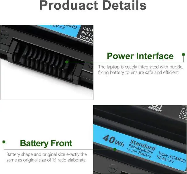 Alt view image 3 of 7 - XCMRD 40Wh 14.8V Battery Laptop for Dell Inspiron14 15 3000 Series 3421 3437 3443 3521 3531 3537 3541 3542 3721 3737 5737 5721 Latitude 3440 3540 2421 2521 P28F