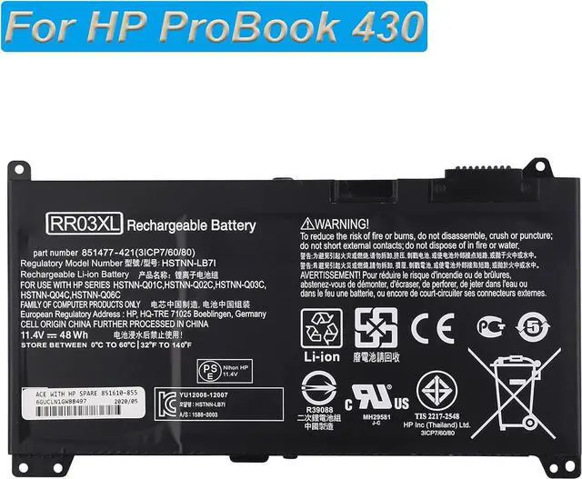 Alt view image 2 of 4 - E-YIIVIIL Replacement Battery RR03XL Compatible with HP ProBook 430 440 450 455 470 G4 851610-850