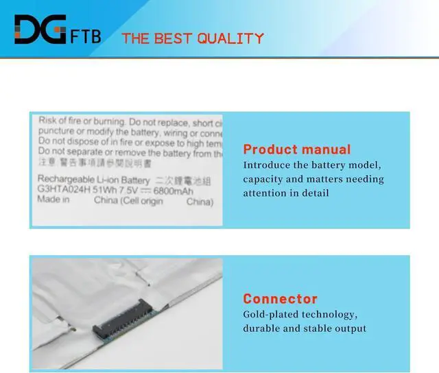 Alt view image 2 of 7 - DGTech G3HTA024H G3HTA023H G3HTA021H G3HTA048H Keyboard Base Battery Compatible with Microsoft Surface Book Gen1 Gen2 13.5 Inch(7.5V 6800mAh 51Wh)
