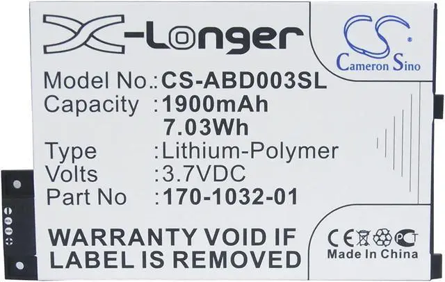Main image of Replacement Battery for AMZ K 3, K III, K 3 Wi-fi, Compatible with K 3G, Graphite, fits Part No 170-1032-00, 170-1032-01, GP-S10-346392-0100, S11GTSF01A, Ebook eReader Battery 3.7V 1900mAh