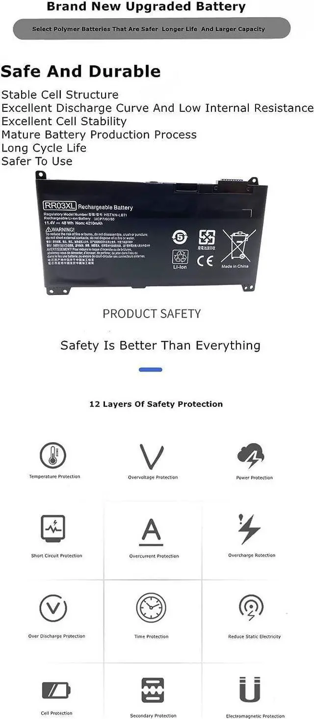 Alt view image 5 of 5 - RR03XL Laptop Battery compatable with Hp ProBook 430 440 450 455 470 G4, 440 450 470 G5, MT20 Series HSTNN-PB6W HSTNN-LB7I HSTNN-LB71 851477-421 851477-541 851610-850 851610-85511.4V 48Wh