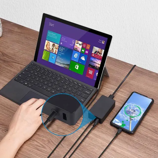 Alt view image 3 of 7 - Surface Pro Charger, 15V 4A 65W Adapter Compatible with Microsoft Surface Laptop 1/2/3, New Surface Pro 7/6/5/4/3/X, Surface Go 1/2, Surface Book 1/2, Surface Laptop Go