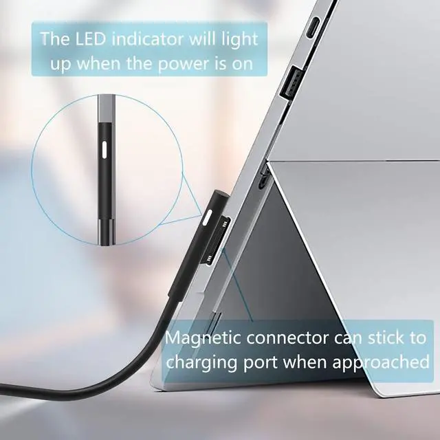 Alt view image 5 of 7 - Surface Pro Charger, 15V 4A 65W Adapter Compatible with Microsoft Surface Laptop 1/2/3, New Surface Pro 7/6/5/4/3/X, Surface Go 1/2, Surface Book 1/2, Surface Laptop Go