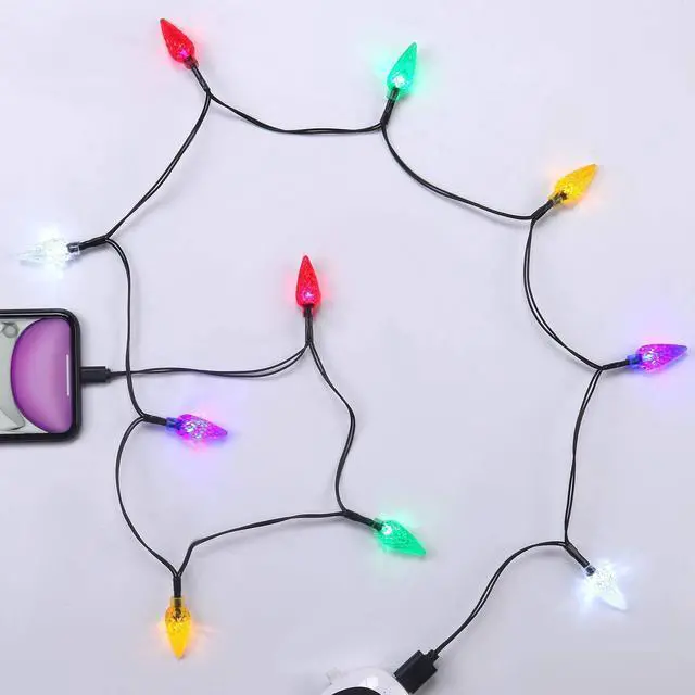 Alt view image 2 of 7 - LED Christmas Light Phone Charger Cord USB Charging Cable Gift for Phone 14/13/12/11 Pro/XS/XS Max/XR/X/8 Plus/ 8/7 Plus/7s Plus/6s/6 with 10 Lights Christmas Decorations(Black)