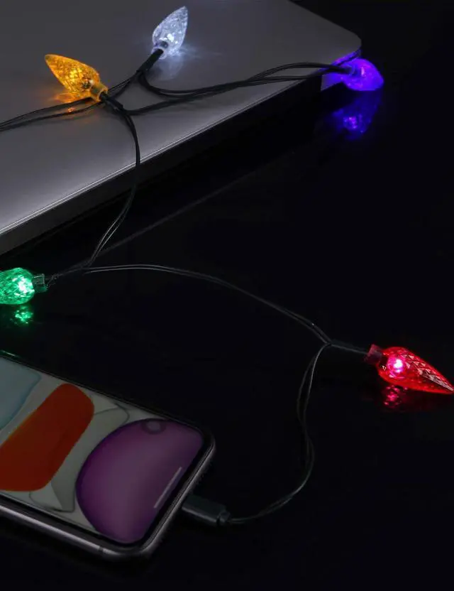 Alt view image 5 of 7 - LED Christmas Light Phone Charger Cord USB Charging Cable Gift for Phone 14/13/12/11 Pro/XS/XS Max/XR/X/8 Plus/ 8/7 Plus/7s Plus/6s/6 with 10 Lights Christmas Decorations(Black)