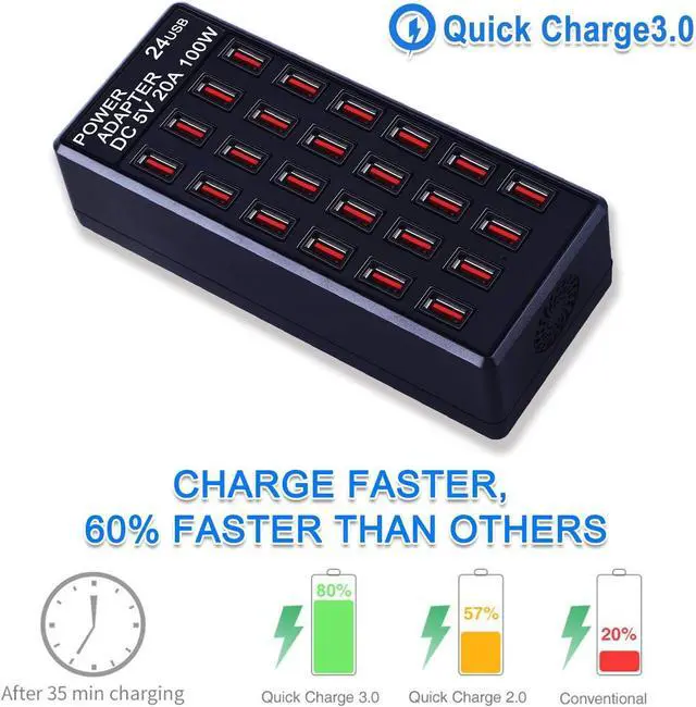 Alt view image 3 of 5 - 24-Port 100W (20 A) USB Charging Station, Home-Sized Desktop USB Fast Charger, Multiple USB Desktop Chargers for Hotels, Schools, Shops, Shopping malls and Travel