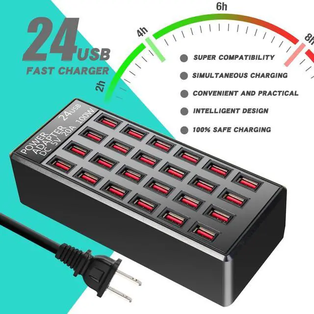 Alt view image 6 of 7 - 100w 24(20A) Port, USB Fast Charging Station,Travel Desktop USB Rapid Charger,Multi Ports Charging Station Organizer Compatible with Smartphones,Tables,and More Devices