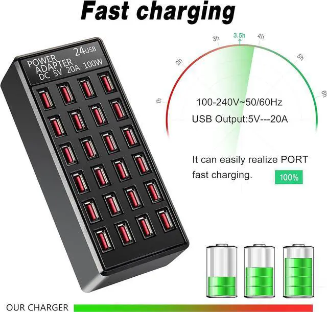 Alt view image 7 of 7 - 100w 24(20A) Port, USB Fast Charging Station,Travel Desktop USB Rapid Charger,Multi Ports Charging Station Organizer Compatible with Smartphones,Tables,and More Devices