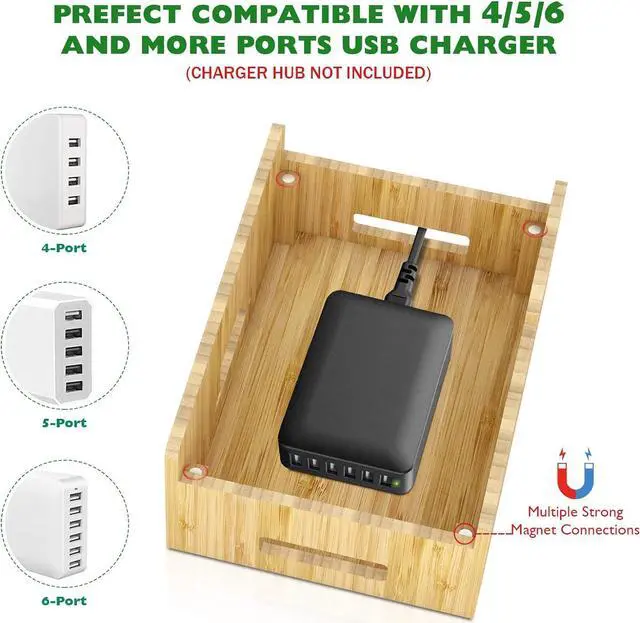 Alt view image 4 of 7 - Bamboo Charging Station forMultipleDevices with Integrated Watch & Earbuds Stand, Desktop Charging Docking Station Organizer for Cell Phone, Tablet, 5 Charging Cables IncludedNo Power Supply