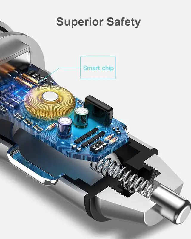 Alt view image 5 of 7 - [Pure Copper] USB C Car Charger 45W Dual USB Car Charger Adapter with 27W/20W PD Port Fast QC3.0 LED Voltmeter for iPhone 15 14 13 Max/Pro/Plus/Mini Pixel 7/6/5  S22/21 More