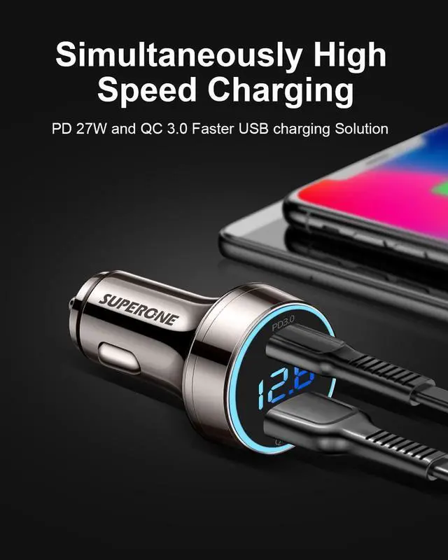 Alt view image 7 of 7 - [Pure Copper] USB C Car Charger 45W Dual USB Car Charger Adapter with 27W/20W PD Port Fast QC3.0 LED Voltmeter for iPhone 15 14 13 Max/Pro/Plus/Mini Pixel 7/6/5  S22/21 More
