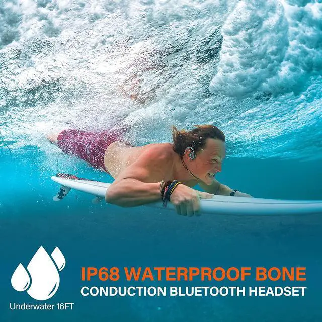 Alt view image 2 of 7 - Bone Conduction Headphones Swimming Headphone - IP68 Waterproof Open Ear Headphones with MP3 Play 32G Memory Inductive Wireless Bluetooth Sports Headset for Running Swimming (Blue)