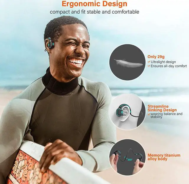 Alt view image 6 of 7 - Bone Conduction Headphones Swimming Headphone - IP68 Waterproof Open Ear Headphones with MP3 Play 32G Memory Inductive Wireless Bluetooth Sports Headset for Running Swimming (Blue)