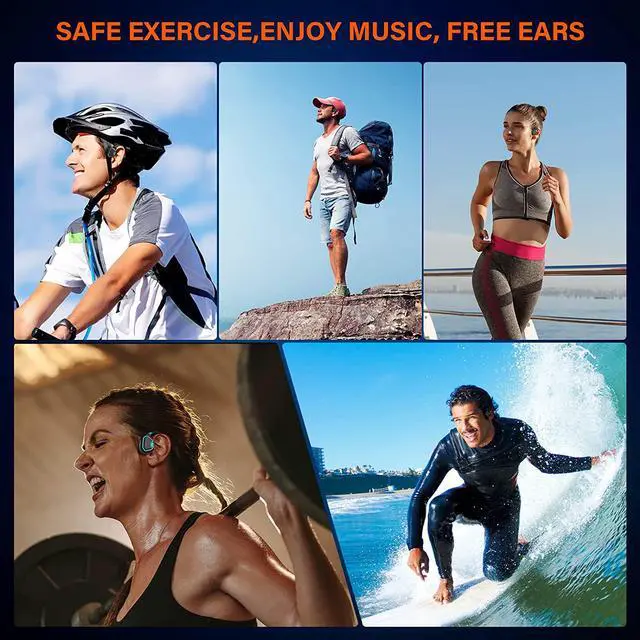 Alt view image 4 of 7 - Bone Conduction Headphones Swimming Headphone - IP68 Waterproof Open Ear Headphones with MP3 Play 32G Memory Inductive Wireless Bluetooth Sports Headset for Running Swimming (Blue)