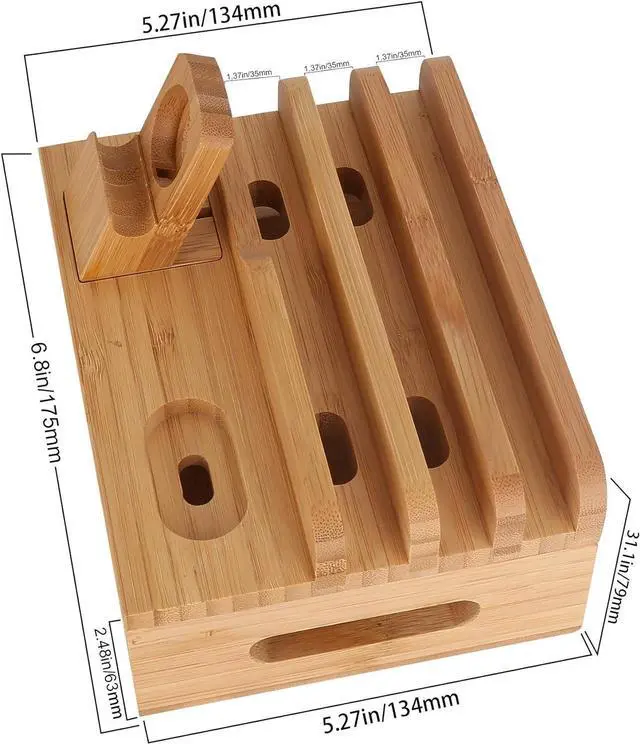 Alt view image 5 of 7 - Bamboo Wood Desktop Organizer Charging Docking Station Charger Holder Cradle Stand Compatible with iPhone 11 Pro Max XS XR iPad Apple Watch 2 3 4 / iWatch 38 & 42mm AirPods & AirPods Pro Smartphones