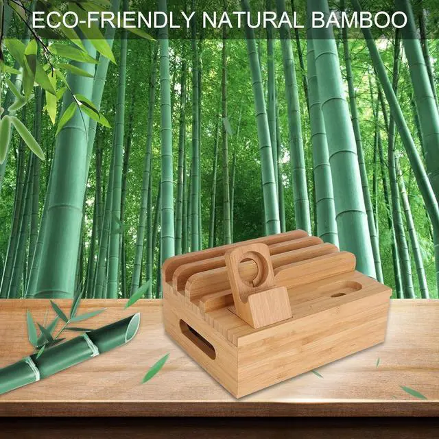 Alt view image 6 of 7 - Bamboo Wood Desktop Organizer Charging Docking Station Charger Holder Cradle Stand Compatible with iPhone 11 Pro Max XS XR iPad Apple Watch 2 3 4 / iWatch 38 & 42mm AirPods & AirPods Pro Smartphones