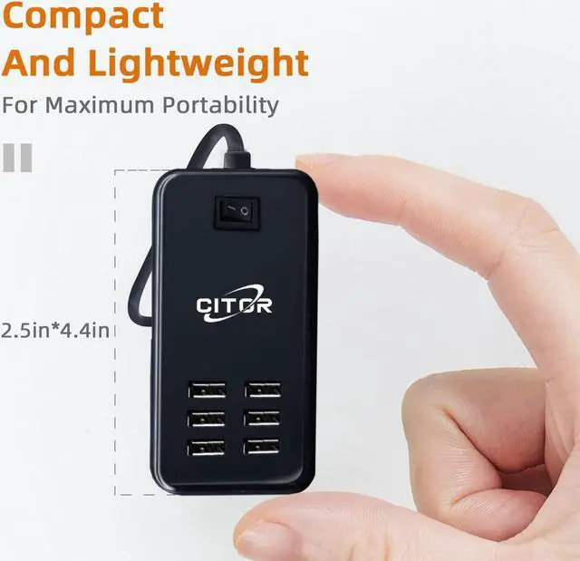 Alt view image 6 of 7 - Multiport USB Charger, 6 Port USB Charging Station for Multiple Devices, Phone, Tablet, Power Strip with ON/Off Switch (Black)