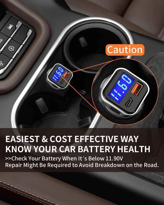 Alt view image 3 of 7 - USB C Car Charger Adapter with Voltage Display, 30W Cigarette Lighter Type C Fast Charge Power Delivery & Quick Charge 3.0 (PD & QC), Volt Meter Battery Monitor, Compatible with iPhone Galaxy