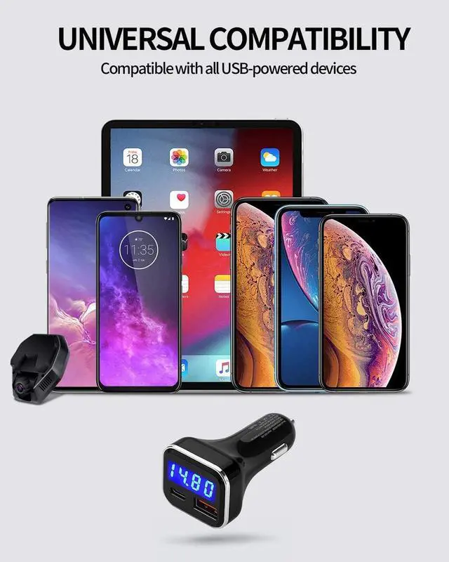 Alt view image 5 of 7 - USB C Car Charger Adapter with Voltage Display, 30W Cigarette Lighter Type C Fast Charge Power Delivery & Quick Charge 3.0 (PD & QC), Volt Meter Battery Monitor, Compatible with iPhone Galaxy