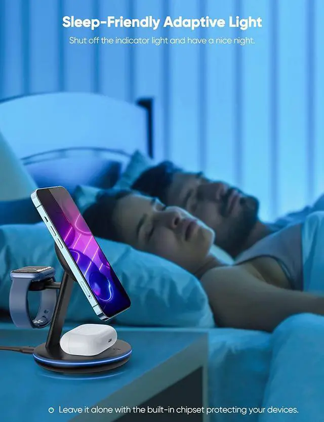 Alt view image 7 of 7 - Magnetic Wireless Charging Station for Apple Series, 3-in-1 15W Fast Mag-Safe Charger Stand with QC3.0 Adapter, for iPhone 15, 14,13,12 Pro Max/Pro/Mini/Plus, iWatch Ultra/9/8/7/6/5/4/3/2, AirPods