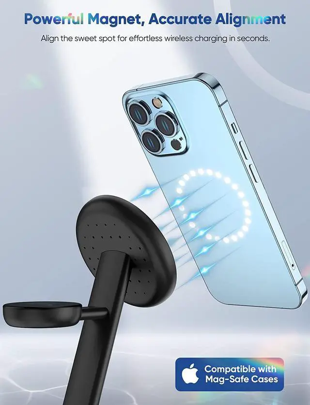 Alt view image 5 of 7 - Magnetic Wireless Charging Station for Apple Series, 3-in-1 15W Fast Mag-Safe Charger Stand with QC3.0 Adapter, for iPhone 15, 14,13,12 Pro Max/Pro/Mini/Plus, iWatch Ultra/9/8/7/6/5/4/3/2, AirPods