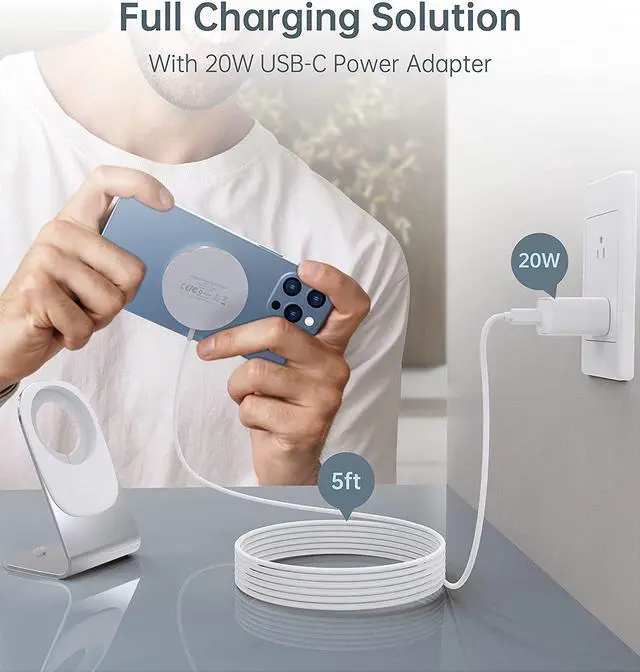 Alt view image 5 of 6 - Magnetic Wireless Charger for iPhone 16/15/14/13/12 - Mag Charger+20W USB C Adapter, Fast Wireless Charging Stand/Pad with 5ft USB-C Cable for iPhone 16/15/14/13/12 Pro Max Plus Mini,Mag-Safe Charger