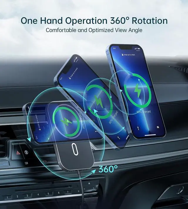 Alt view image 6 of 7 - for MagSafe Car Mount Charger With Adapter, Magnetic Wireless Charger for Car Vent [2024 Upgraded Magnet] 360° Rotation iPhone Car Charger Compatible with iPhone 15/14/13/12 Series&MagSafe Case