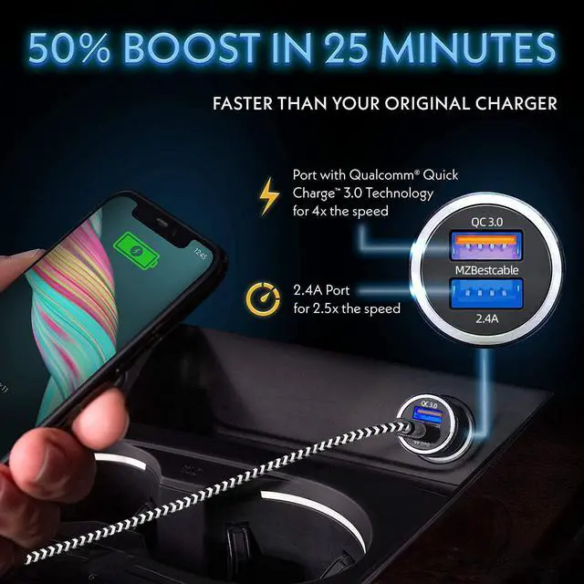 Alt view image 4 of 7 - Car Charger Fast Charging for Moto G Stylus 5G 2021 2020/Power 2021 2022,G100/G Pure/G Play/G Fast/G7 Play Power,Edge 2021 2020/Z4 Z3,Motorola One 5G Ace,30W Adapter Quick Charge 3.0+6FT USB Cable