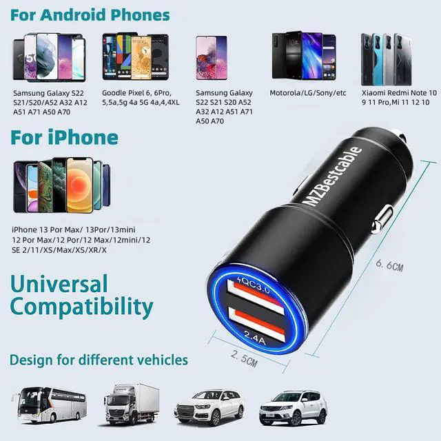 Alt view image 7 of 7 - Car Charger Fast Charging for Moto G Stylus 5G 2021 2020/Power 2021 2022,G100/G Pure/G Play/G Fast/G7 Play Power,Edge 2021 2020/Z4 Z3,Motorola One 5G Ace,30W Adapter Quick Charge 3.0+6FT USB Cable